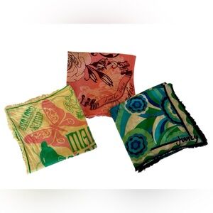 Juicy Couture Scarf Lot Y2K Cotton Bandana Square Pink Green Malibu 3pc